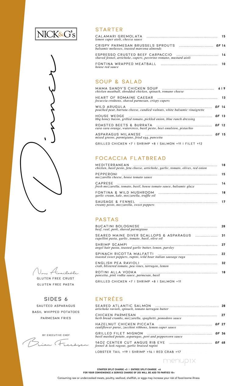 Nick & G's - Rancho Santa Fe, CA menu_pic