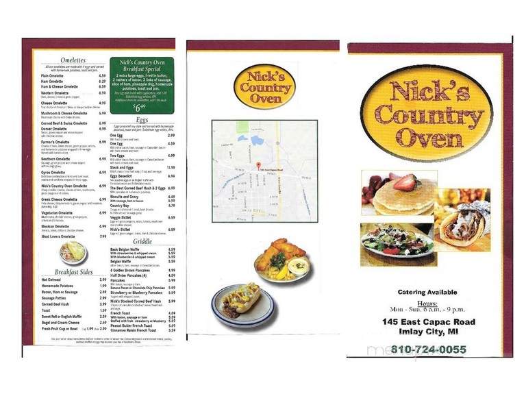 Nick's Country Oven - Imlay City, MI menu_pic