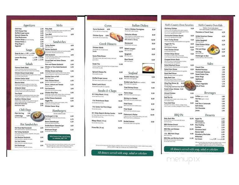 Nick's Country Oven - Imlay City, MI menu_pic
