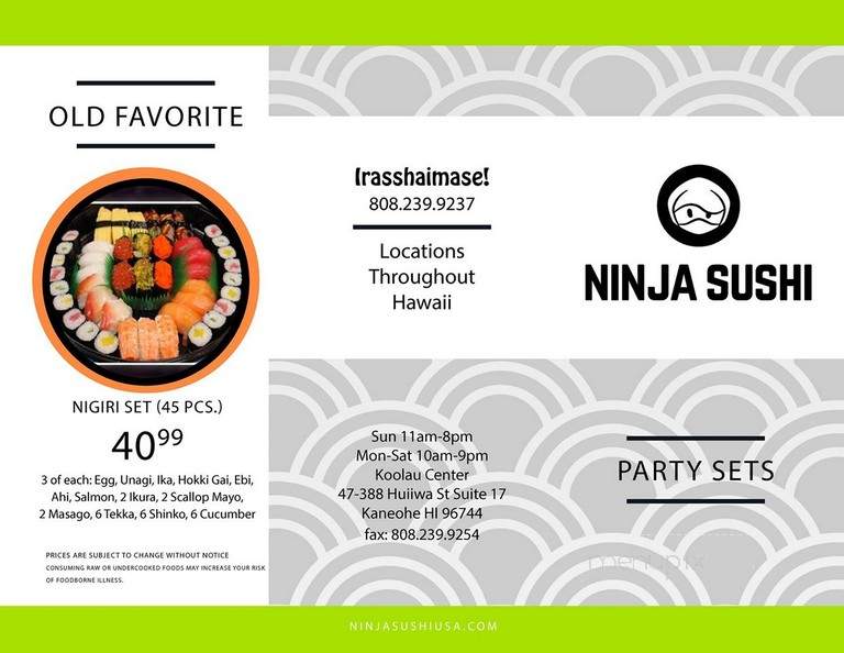 Ninja Sushi - Kailua, HI menu_pic