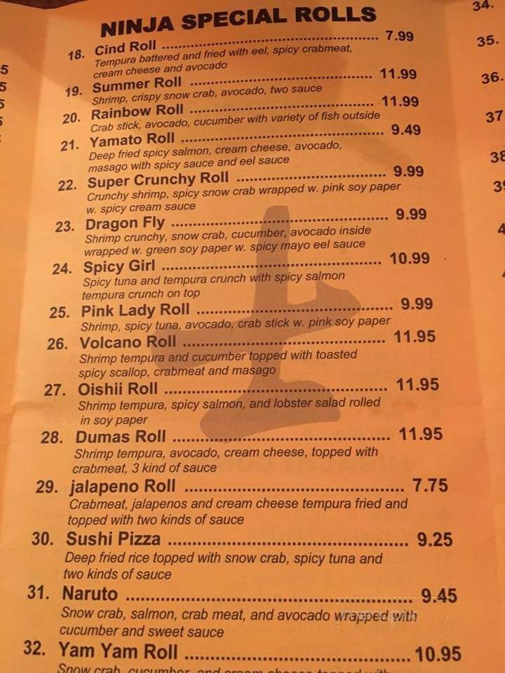 Ninja Sushi Steakhouse - Pratt, KS menu_pic