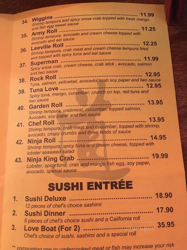 Ninja Sushi Steakhouse - Pratt, KS menu_pic