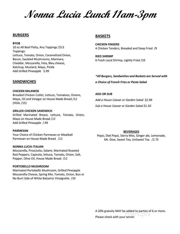 Nonna Lucia - Bluffton, SC menu_pic