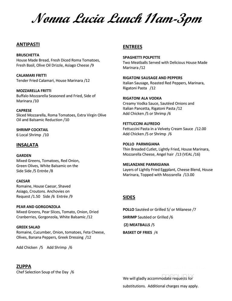 Nonna Lucia - Bluffton, SC menu_pic