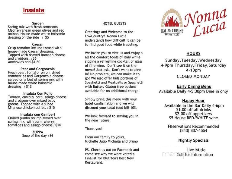 Nonna Lucia - Bluffton, SC menu_pic