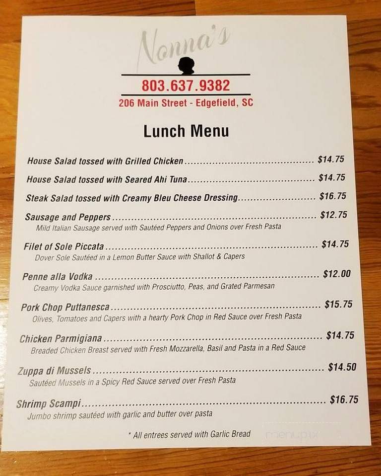 Nonna's Italian Kitchen - Edgefield, SC menu_pic