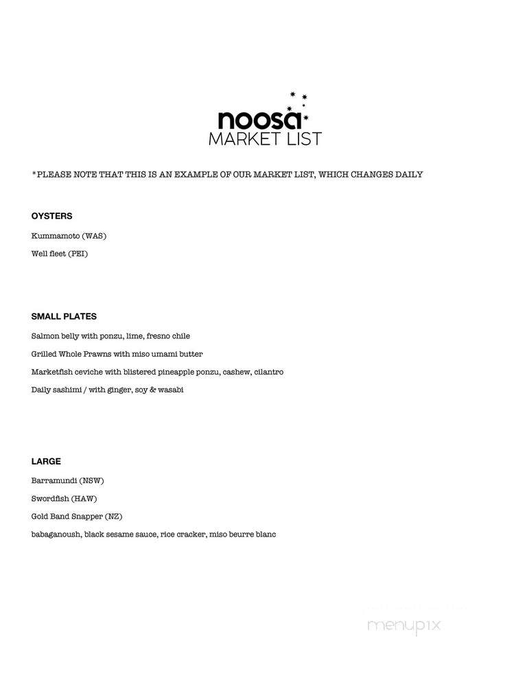 Noosa - North East Marina, PA menu_pic