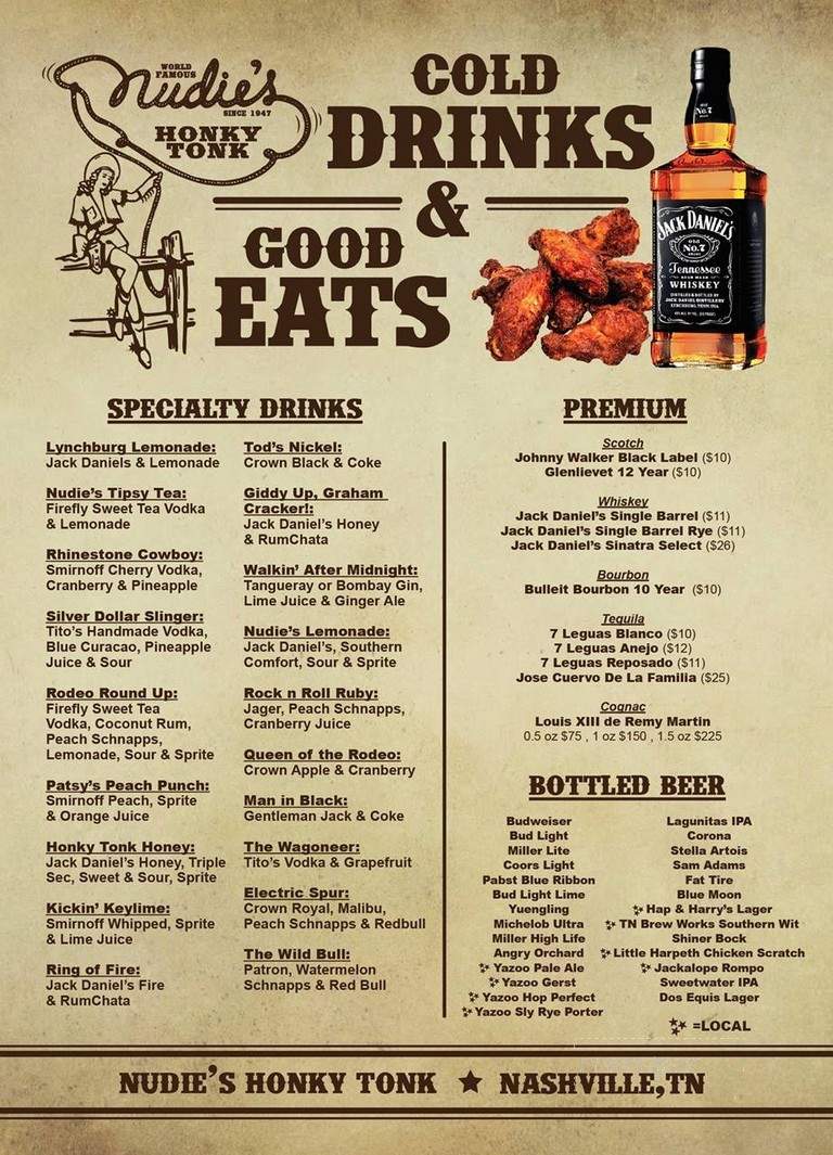 Nudie's Honky Tonk - Nashville, TN menu_pic