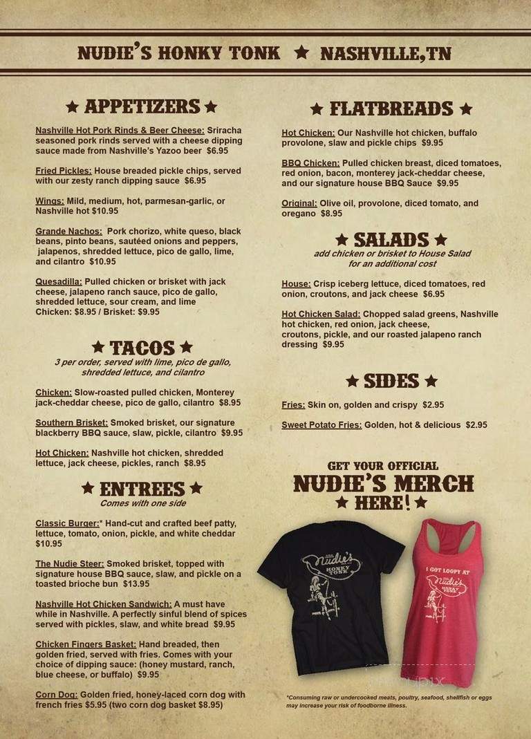 Nudie's Honky Tonk - Nashville, TN menu_pic