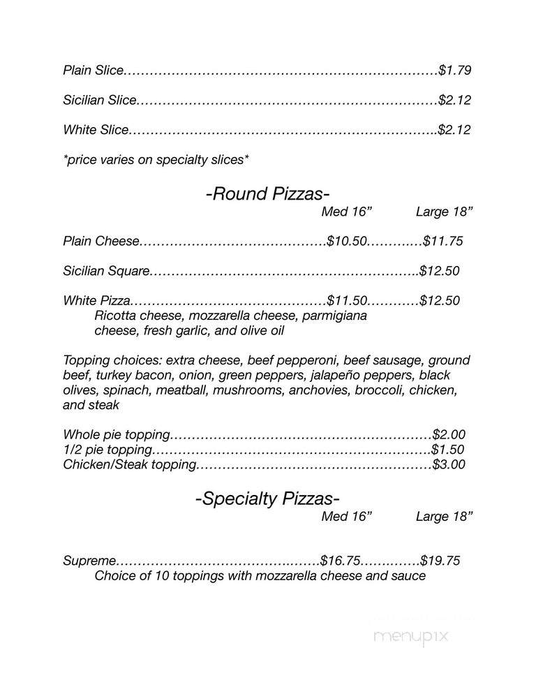NYC Village Pizza - Bethlehem, PA menu_pic