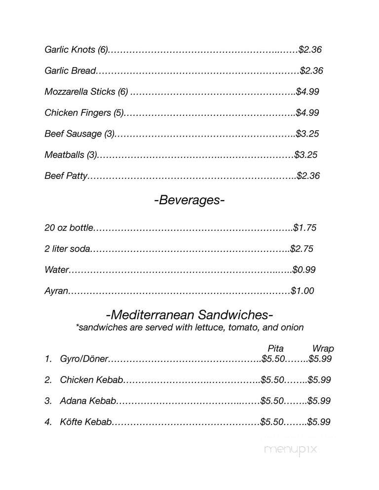 NYC Village Pizza - Bethlehem, PA menu_pic