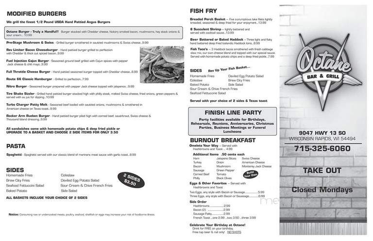 Octane Bar & Grill - Wisconsin Rapids, WI menu_pic