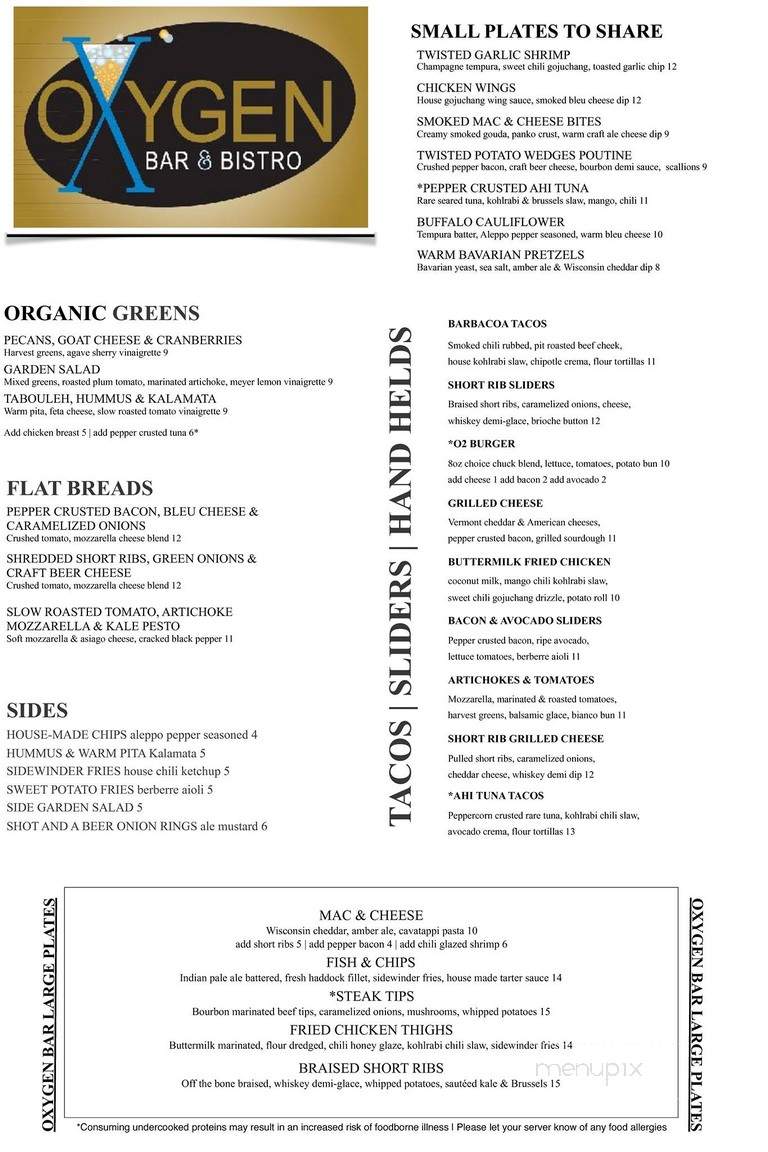 Oxygen Bar & Bistro - Windsor Locks, CT menu_pic