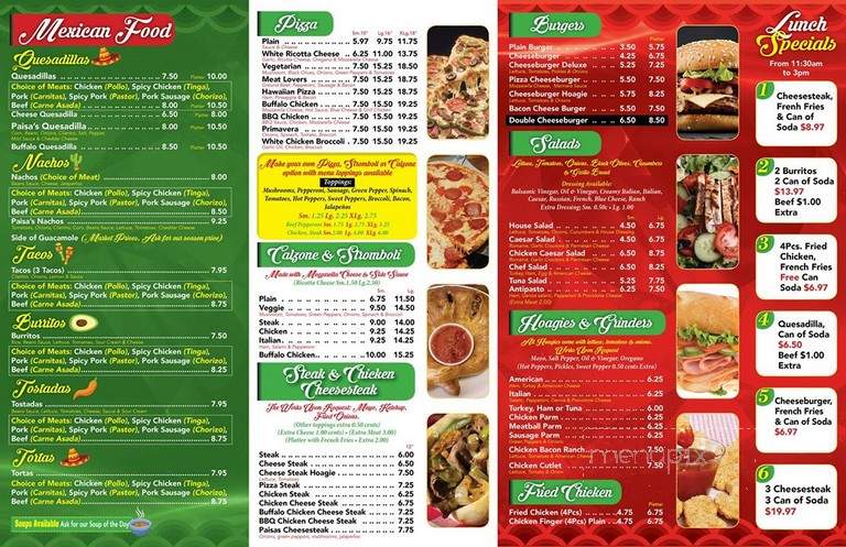 Paisas Pizza - Philadelphia, PA menu_pic