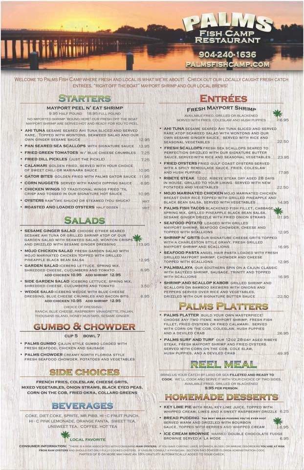 Palms Fish Camp Restaurant - Jacksonville, FL menu_pic