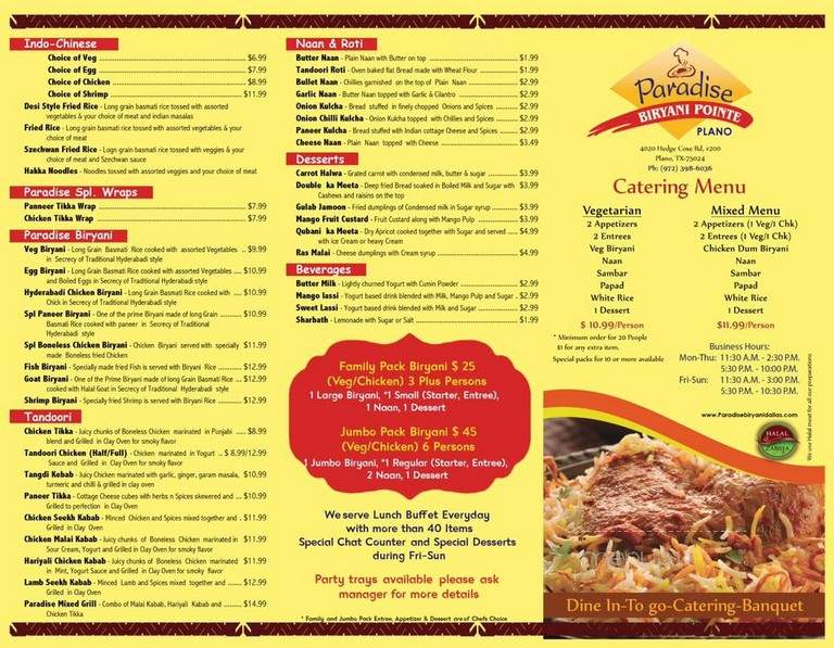 Paradise Biriyani Pointe - Cumberland, RI menu_pic