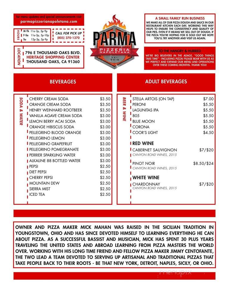 Parma Pizzeria Napoletana - Thousand Oaks, CA menu_pic