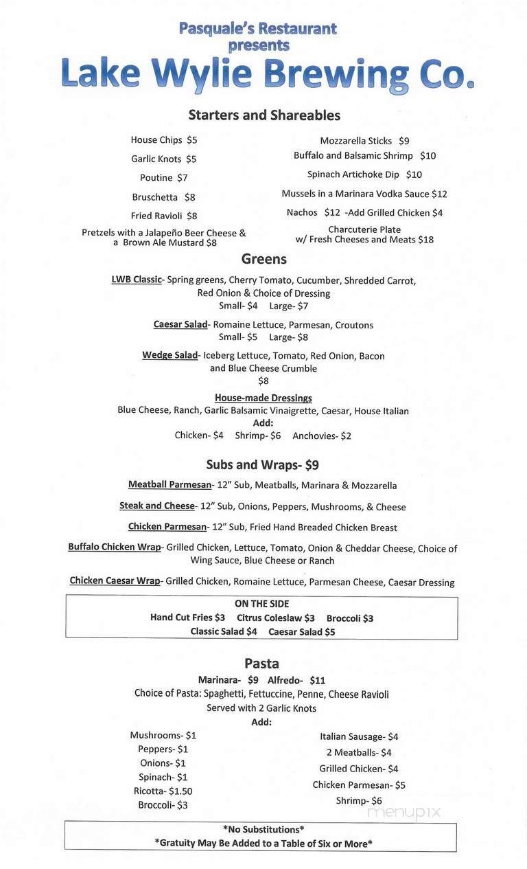 Pasquale's Restaurant & Pub - Fort Mill, SC menu_pic