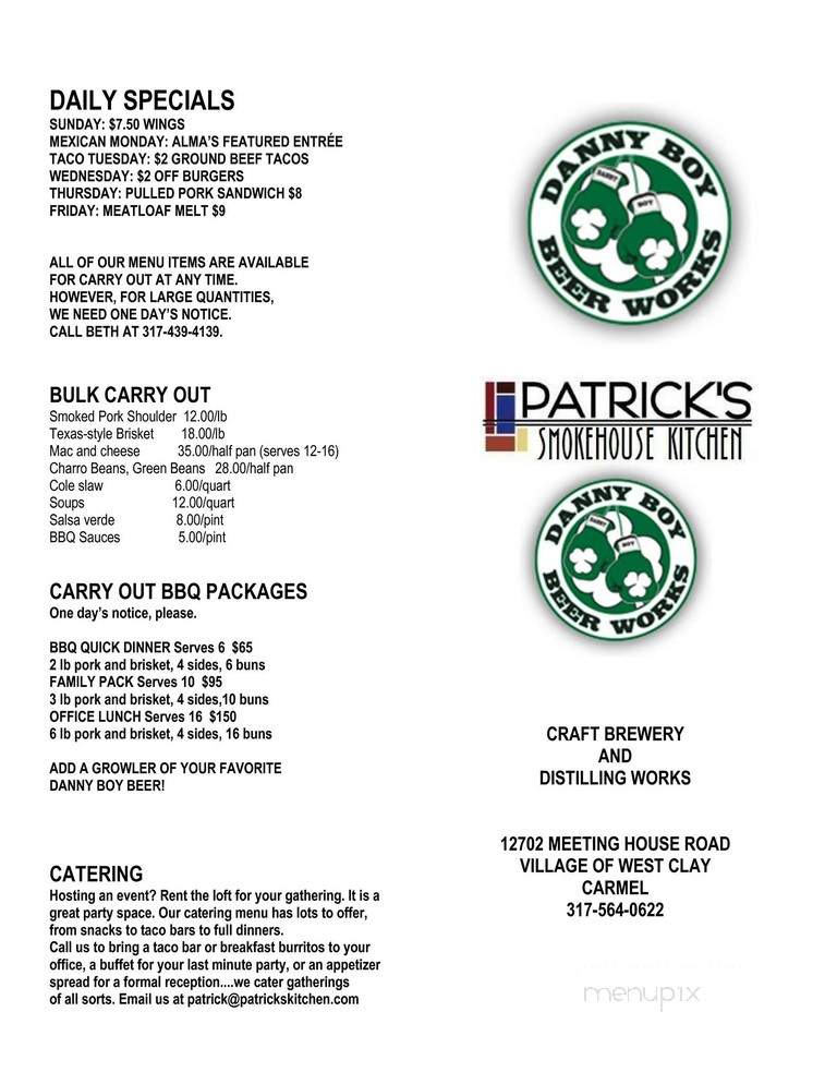 Patrick's Smokehouse Kitchen - Carmel, IN menu_pic