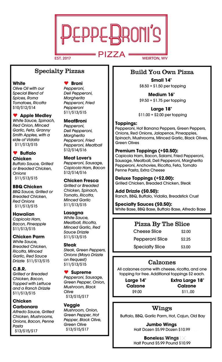 PeppeBroni's Pizza - Weirton, WV menu_pic