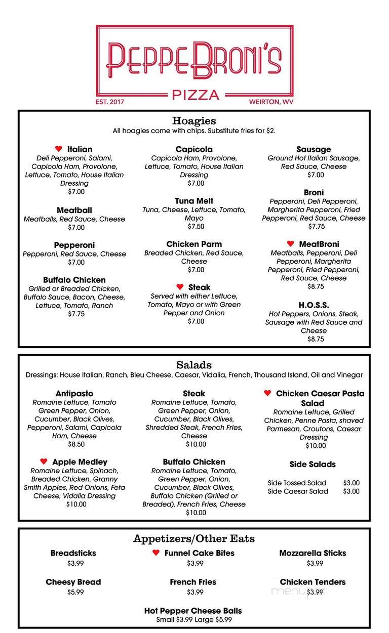 PeppeBroni's Pizza - Weirton, WV menu_pic