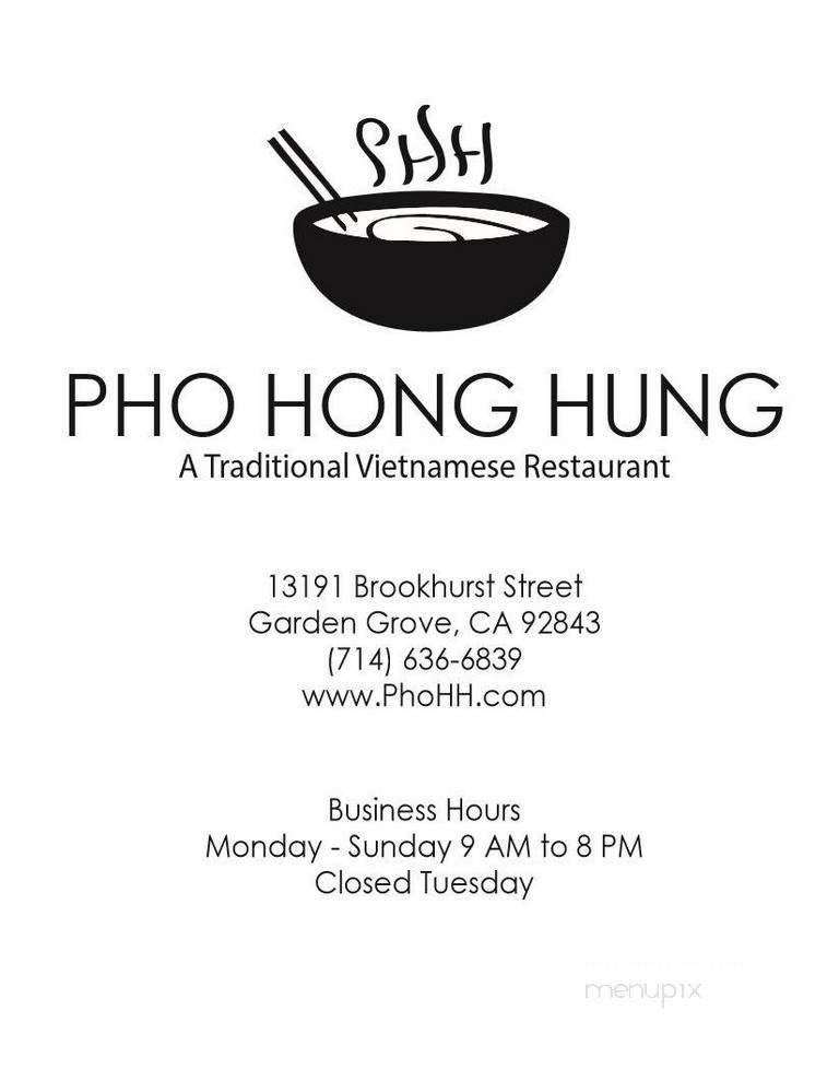 Pho Hong Hung - Garden Grove, CA menu_pic