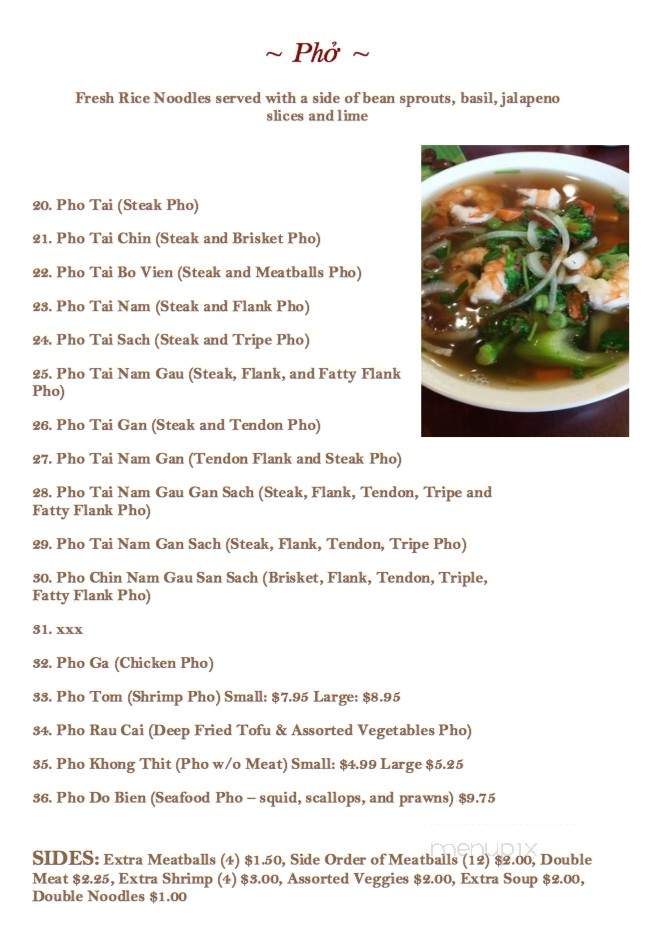 Pho Shizzle - Seattle, WA menu_pic