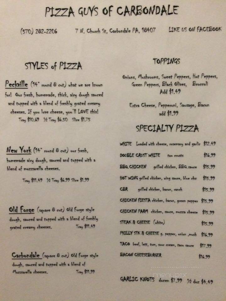 Pizza Guys - Carbondale, PA menu_pic