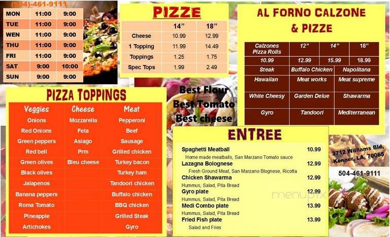 Pizzeria al Forno - Kenner, LA menu_pic