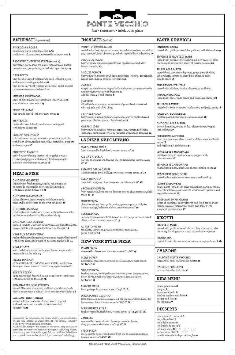 Ponte Vecchio Ristorante E Pizzeria - Miami, FL menu_pic