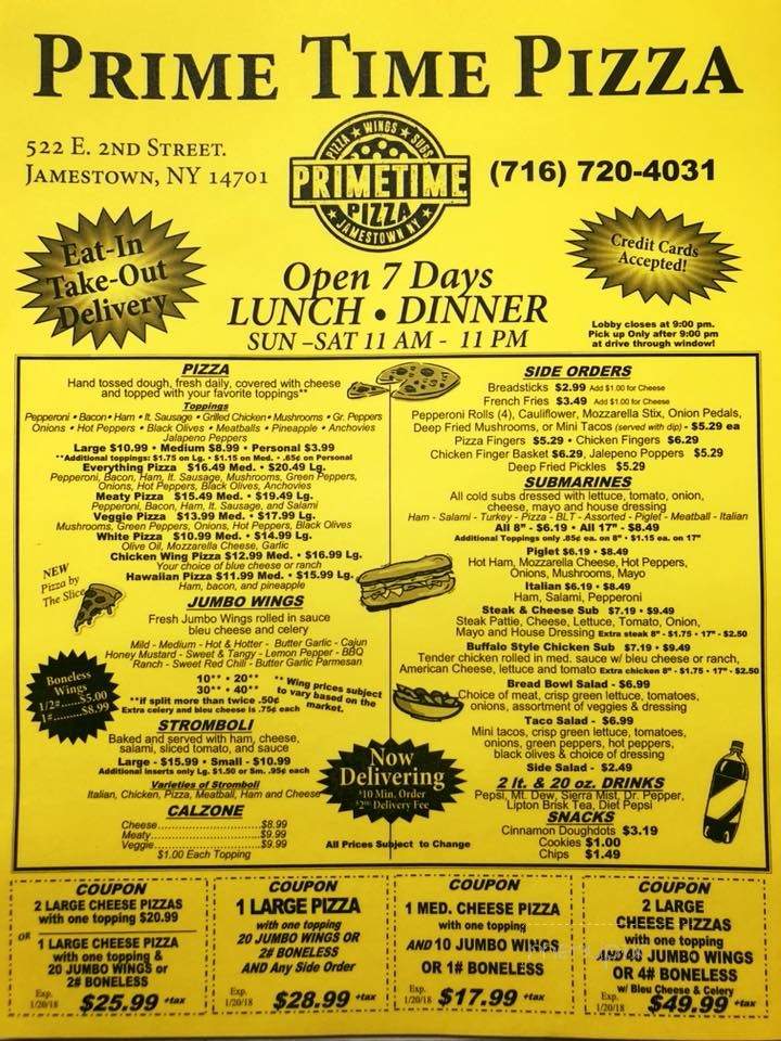 Prime Time Pizza - Jamestown, NY menu_pic