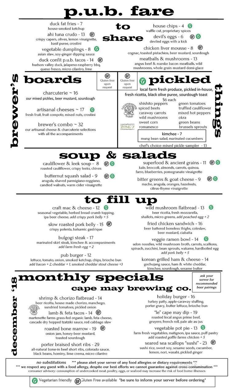 Project P.U.B. - Somerville, NJ menu_pic