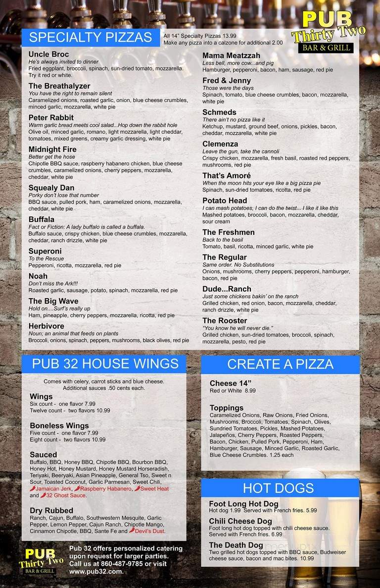 Pub 32 Restaurant, Bar & Grill - Storrs, CT menu_pic