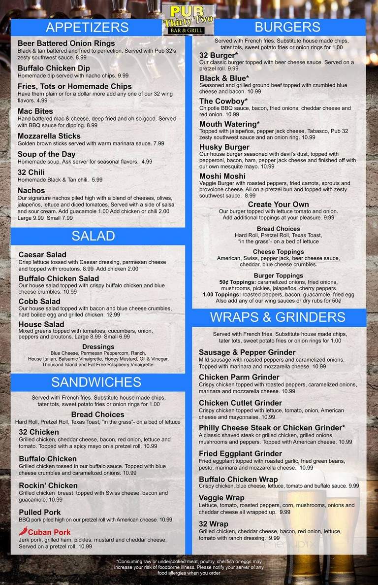 Pub 32 Restaurant, Bar & Grill - Storrs, CT menu_pic