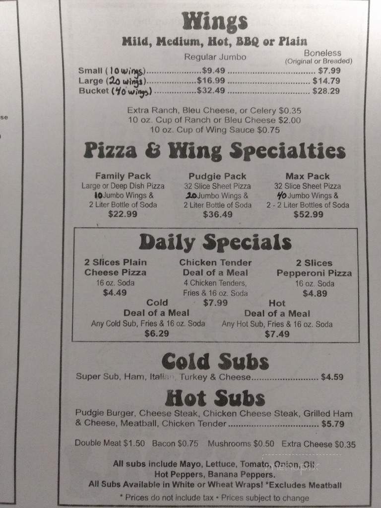 Pudgie's Pizza - Galeton, PA menu_pic