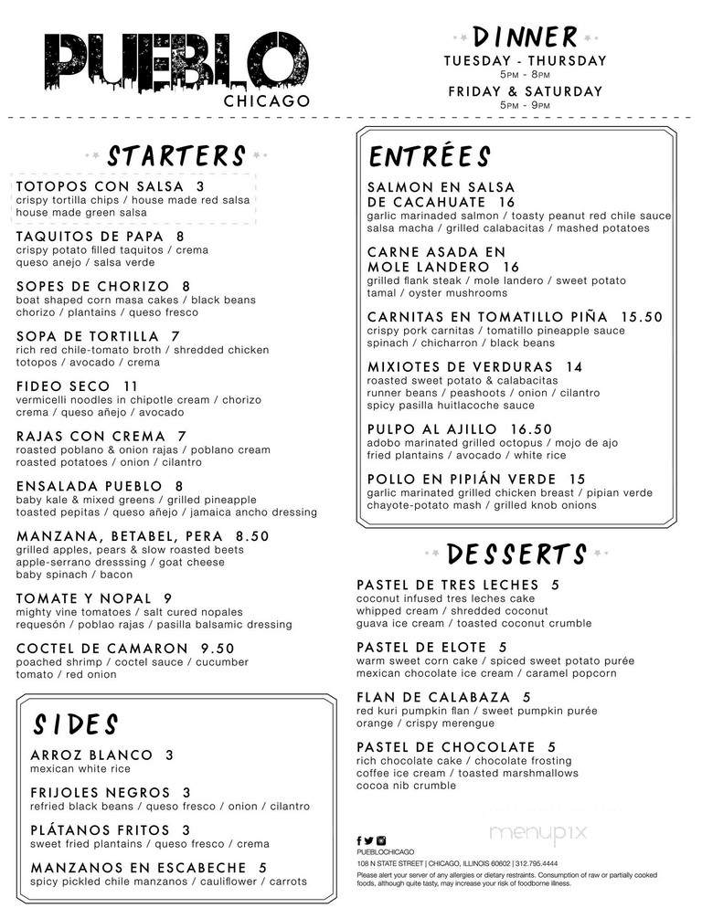 Pueblo Chicago - Chicago, IL menu_pic
