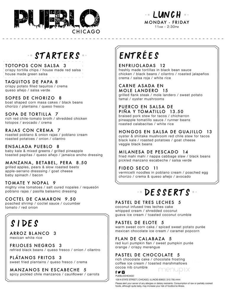 Pueblo Chicago - Chicago, IL menu_pic