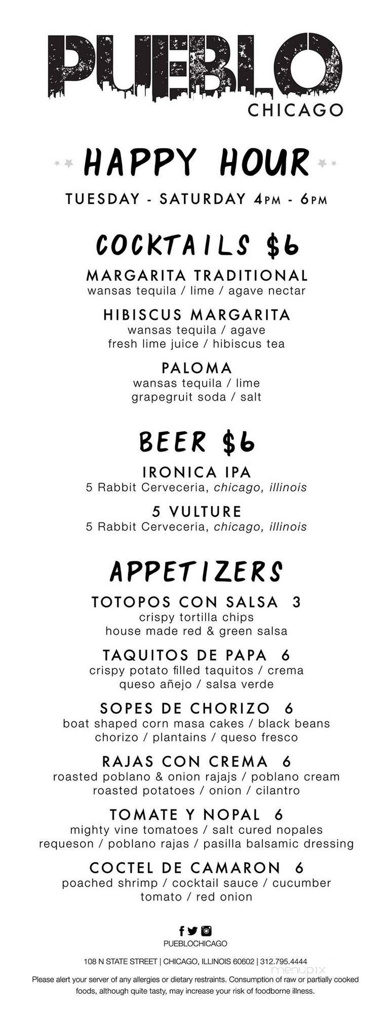 Pueblo Chicago - Chicago, IL menu_pic