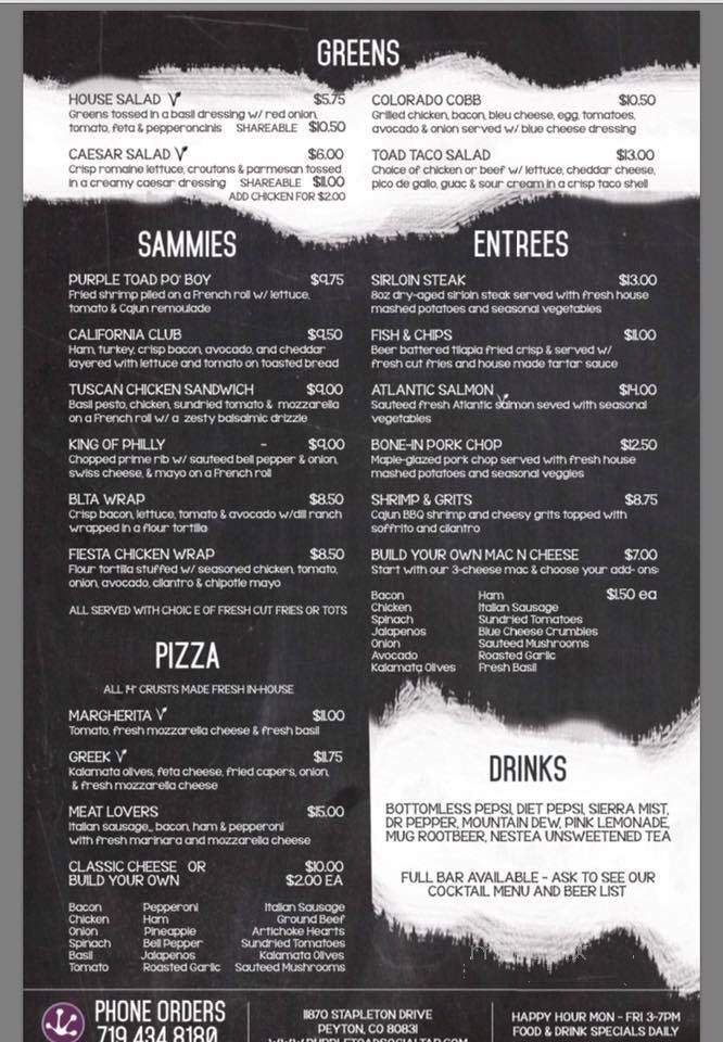 Purple Toad Social Tap - Peyton, CO menu_pic