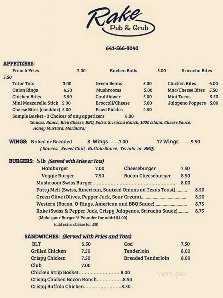 Rake Pub & Grub - Rake, IA menu_pic
