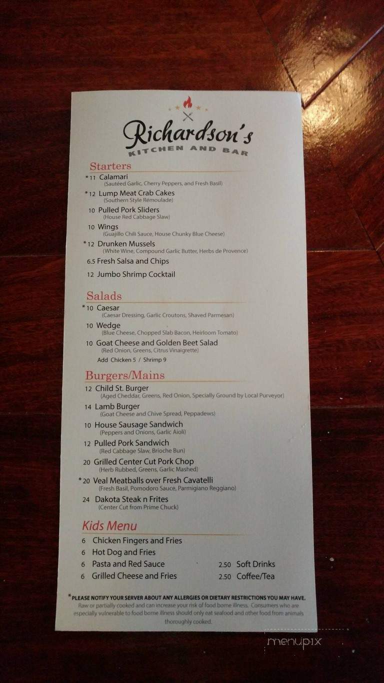Richardson's Kitchen and Bar - Warren, RI menu_pic