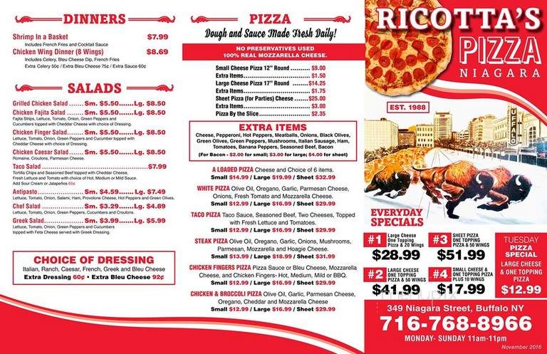 Ricotta's Pizza Niagara - Buffalo, NY menu_pic