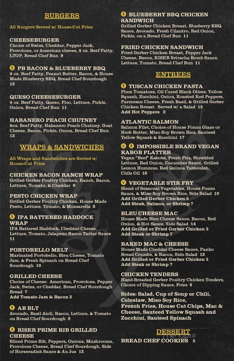 Riser Tavern and Grill - Youngstown, OH menu_pic