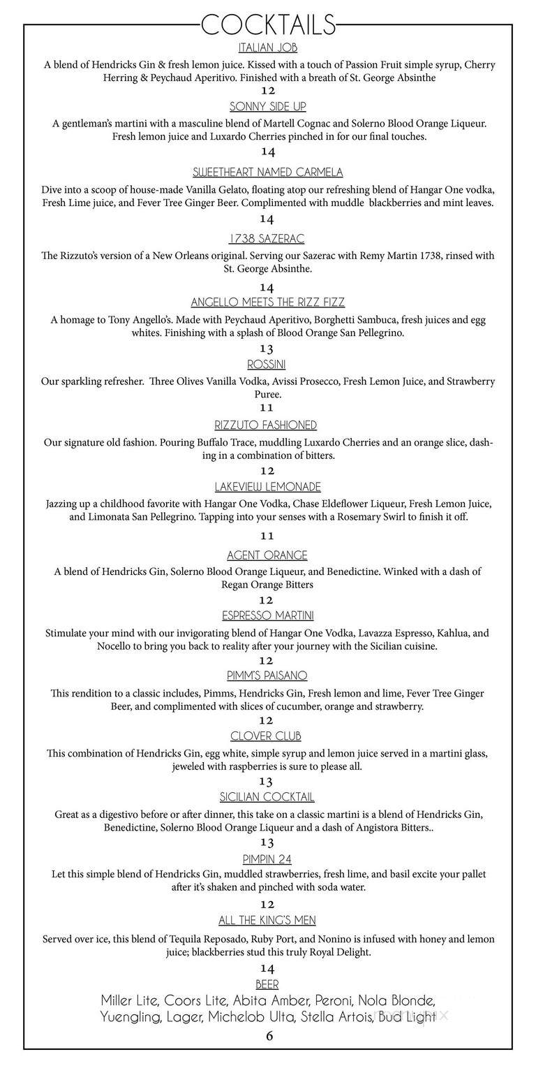 Rizzutos Ristorante Chop House - New Orleans, LA menu_pic