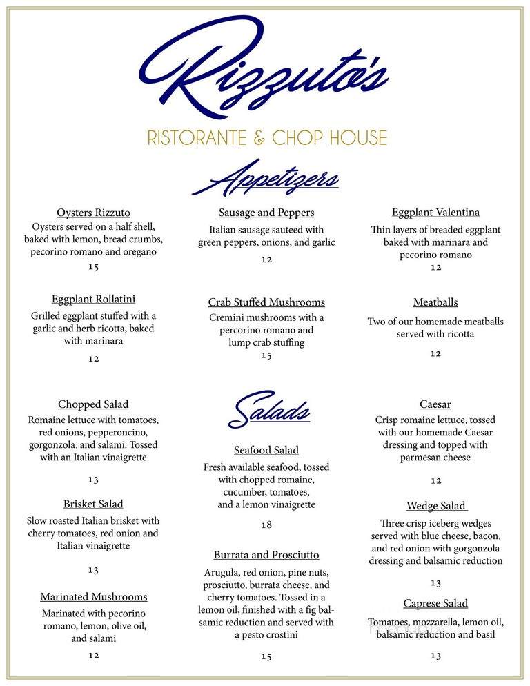 Rizzutos Ristorante Chop House - New Orleans, LA menu_pic