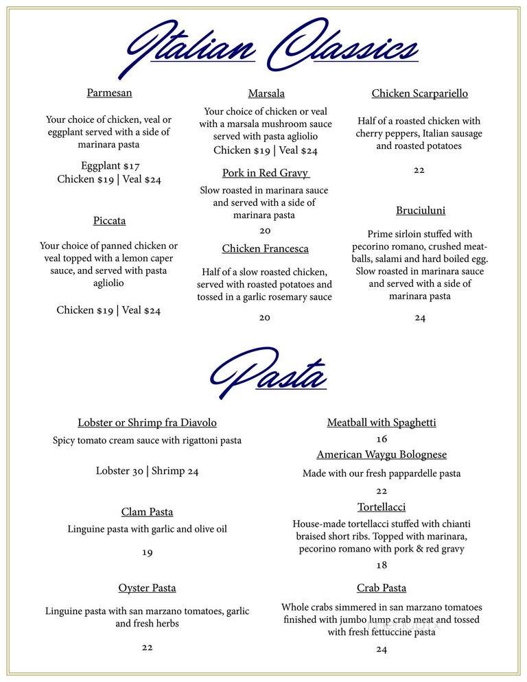 Rizzutos Ristorante Chop House - New Orleans, LA menu_pic