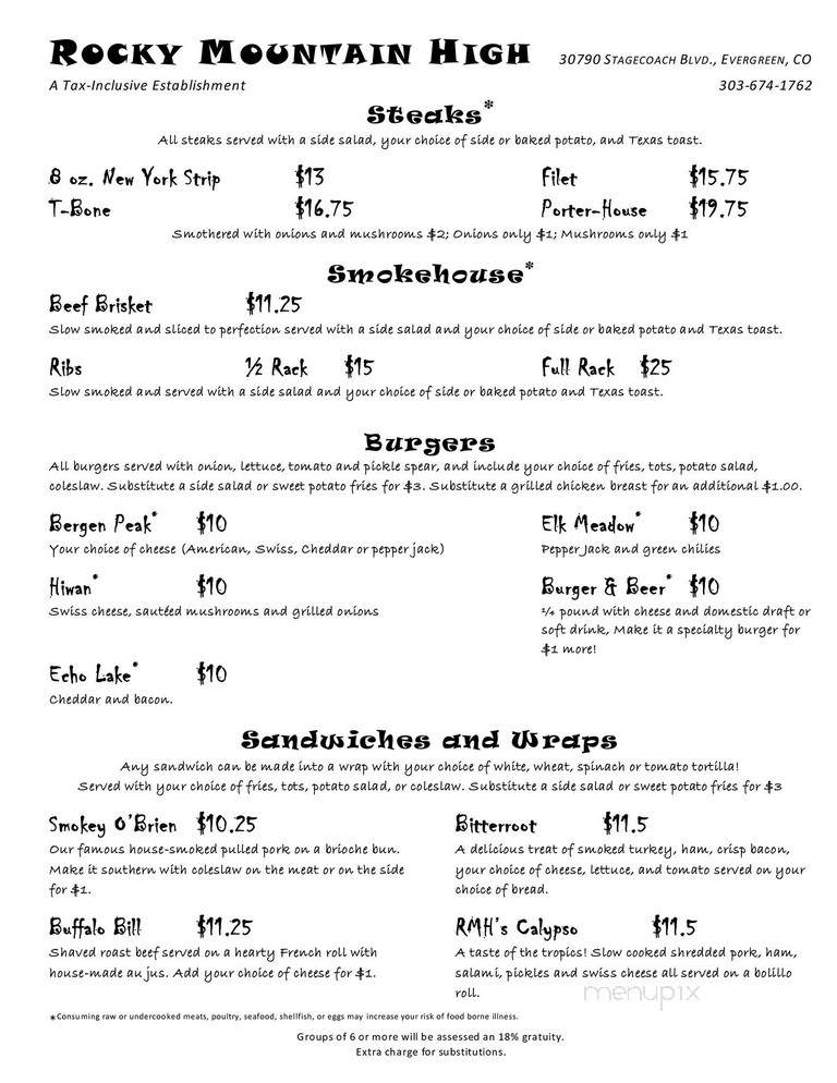 Rocky Mountain High - Evergreen, CO menu_pic