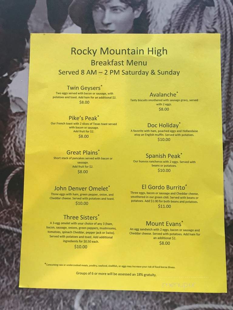 Rocky Mountain High - Evergreen, CO menu_pic
