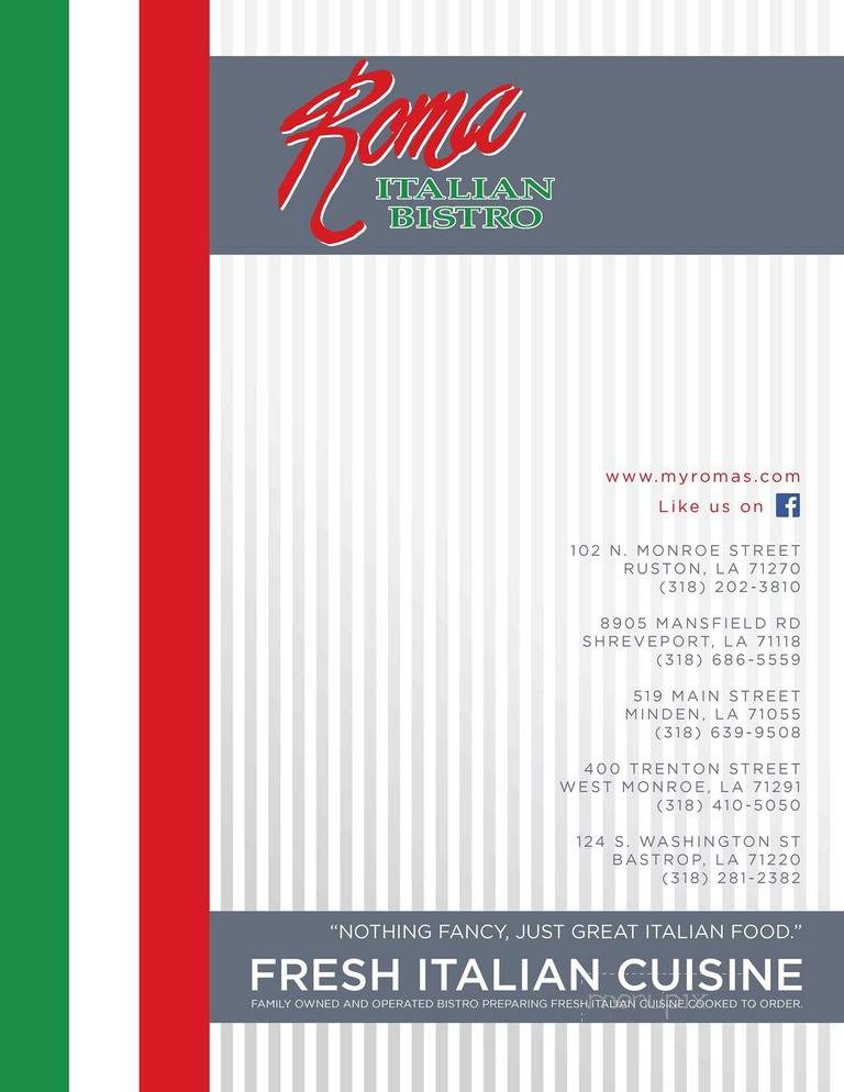 Roma Italian Bistro - Bastrop, LA menu_pic