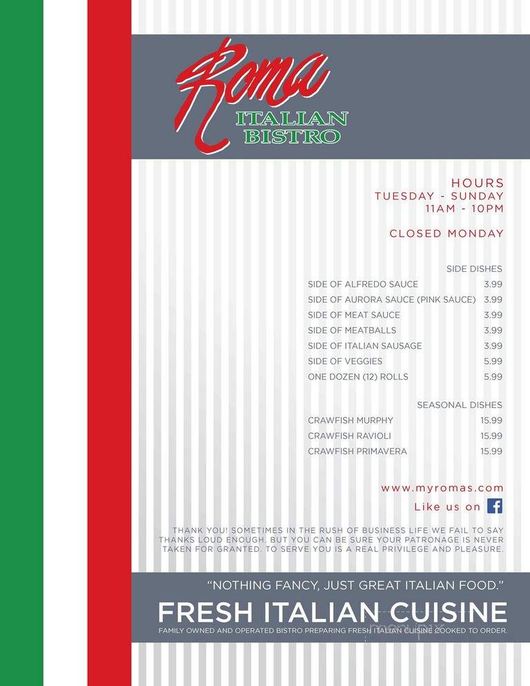 Roma Italian Bistro - Bastrop, LA menu_pic